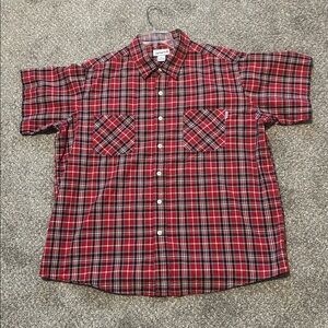 Carhartt Red and Black Plaid Button-Down Short Sleeve Shirt, size 2XL